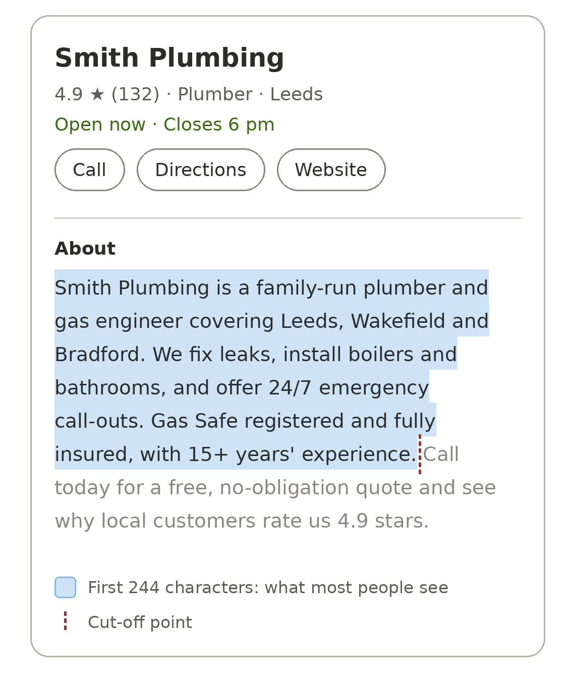 Example of how to write a service or product description without exceeding 244 characters